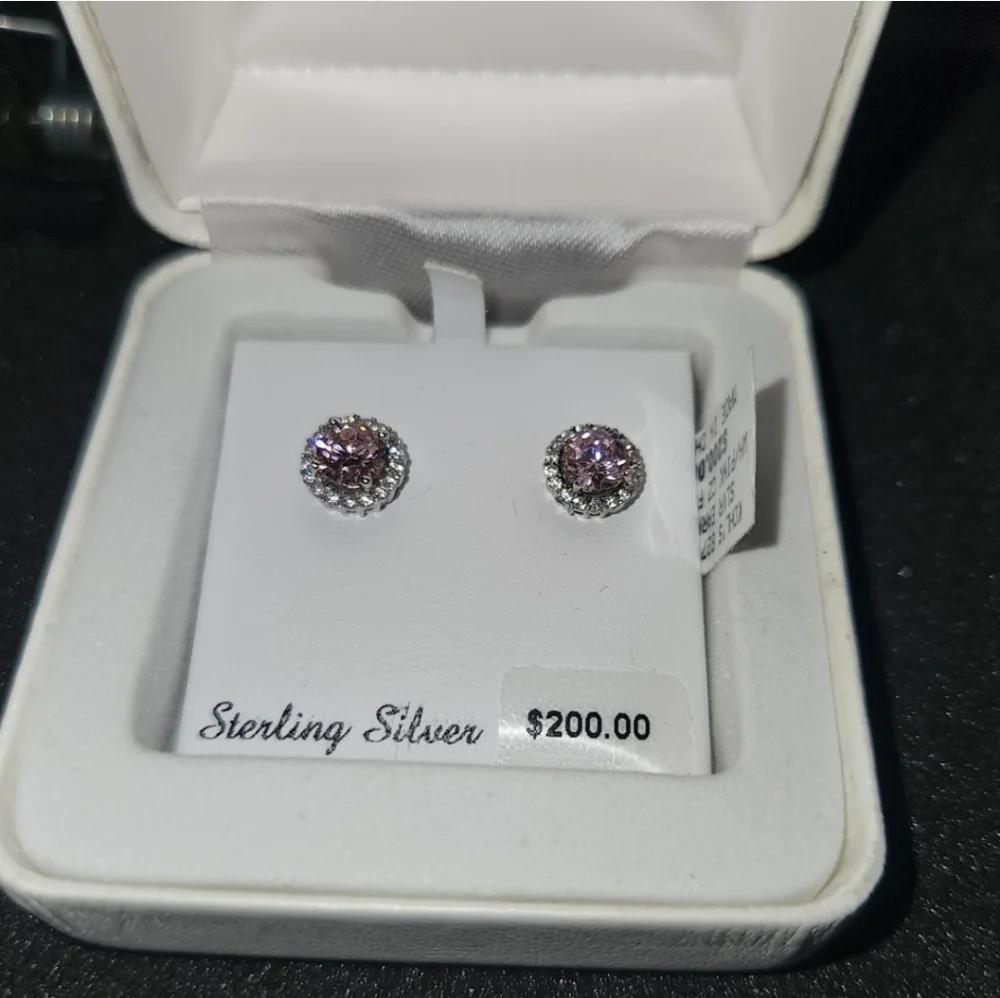 NWT Beautiful pink sparkly frame sterling silver earrings - Picture 8 of 8
